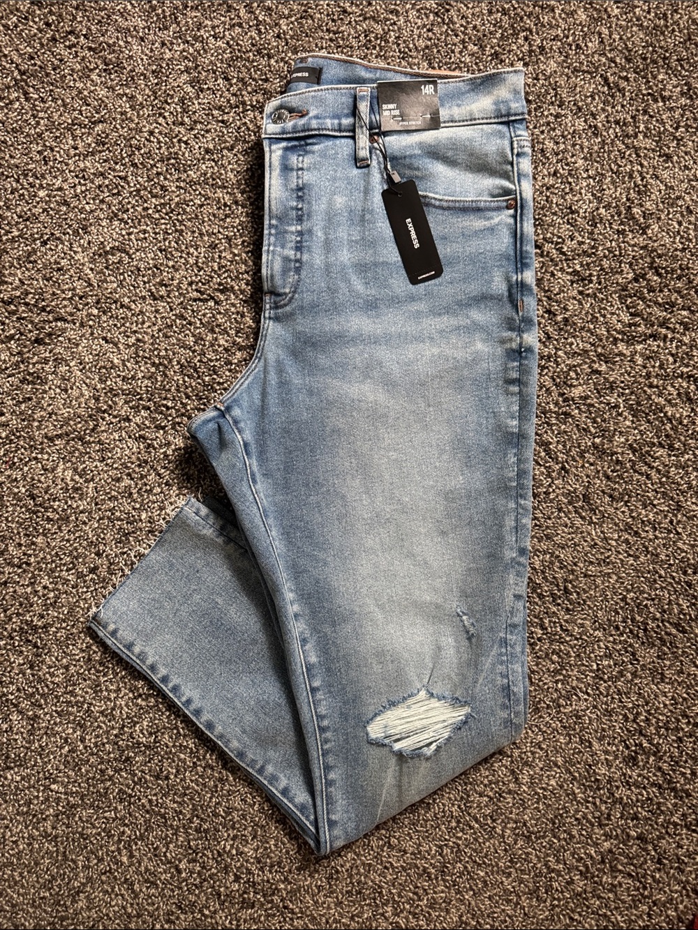 Express Light Blue Distressed Skinny Jeans